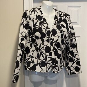 NWOT - LOUBEN Open Style Black & White Floral Pattern Lined Jacket - Size 12